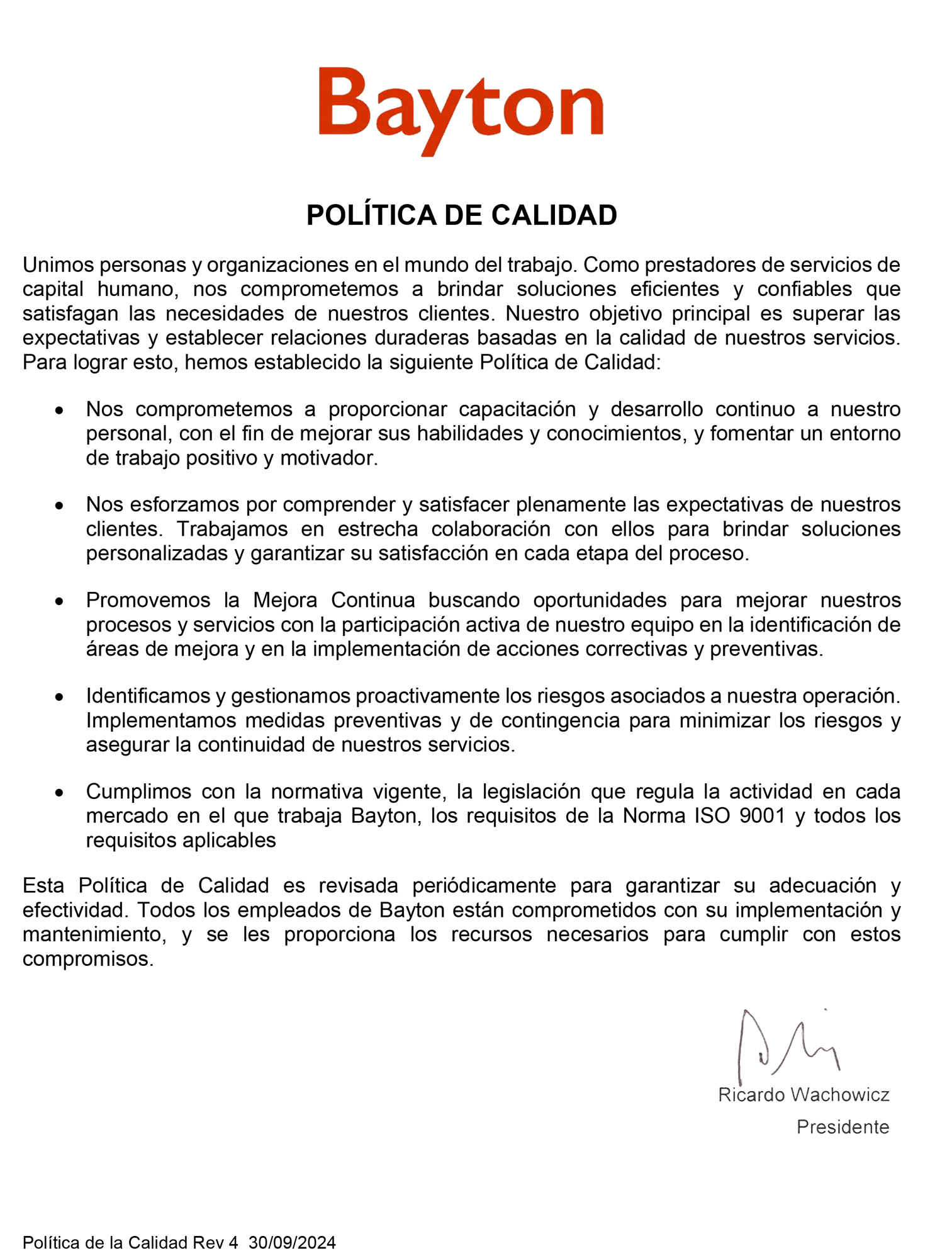 BAY - politica de calidad 2026